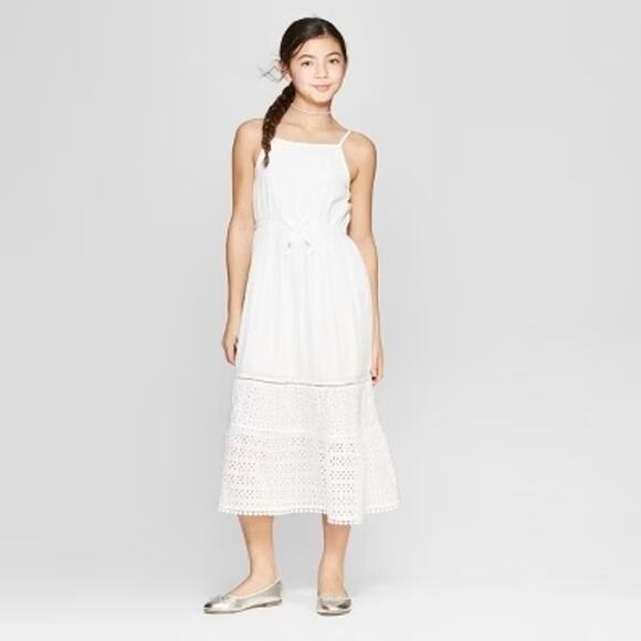 Cat & Jack Girl's 6/6X S White Maxi Dress Eyelet Lace Beach Easter Sleeveless - Picture 1 of 8
